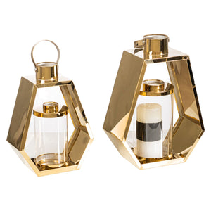 Lantern set Romimex Golden Metal Glass 24 x 34 x 13 cm 2 Pieces-0