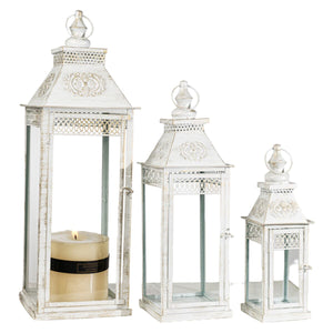 Lantern set Romimex White Metal Glass 23 x 68 x 23 cm 3 Pieces-0