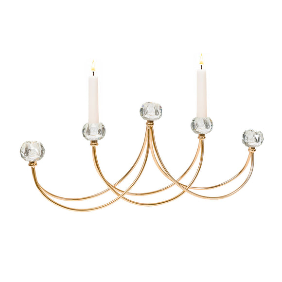 Candle Holder Romimex Golden Metal Glass 52 x 8 x 22 cm-0