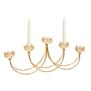 Candle Holder Romimex Golden Metal Glass 55 x 22 x 8 cm-0