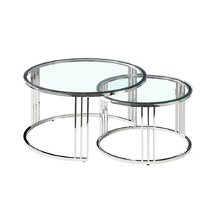 Tables set Romimex Silver Stainless steel Tempered glass 2 Pieces-0