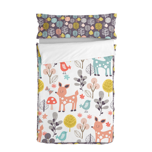 Quilt Cover without Filling HappyFriday Moshi Moshi Woodland Multicolour 105 x 200 cm-0