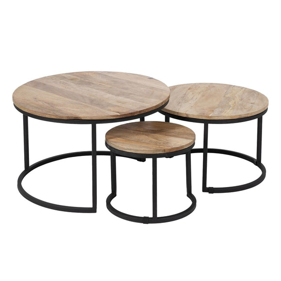 Set of 3 tables Black Natural 79 x 79 x 48 cm-0