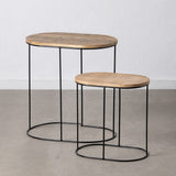 Side table 60 x 39,5 x 60 cm Natural Black Metal Wood (2 Units)-1