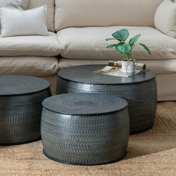 Side table 66 x 66 x 34,5 cm Black Aluminium (3 Units)-10