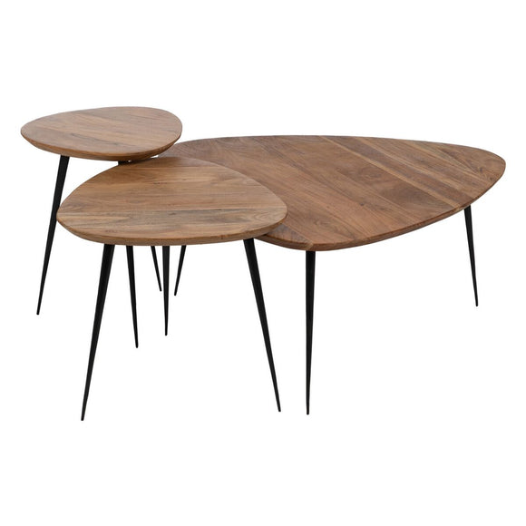 Set of 3 tables Black Natural Iron Acacia 86 x 81 x 43 cm (3 Units)-0