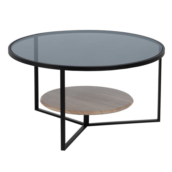 Centre Table Black Natural Crystal Iron MDF Wood 75 x 75 x 40 cm-0