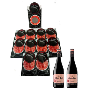 Acorn-fed Iberico Ham Linaje Negro 100 g x 10 Bottle of red wine 750 ml x 2 Monte Real-0