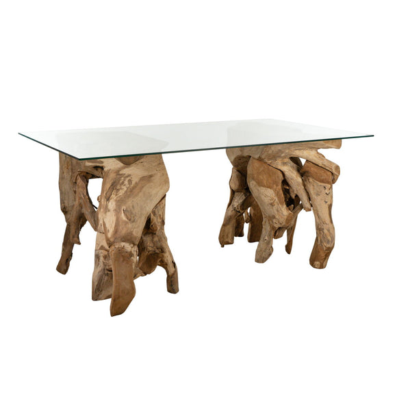 Dining Table Romimex Natural Glass Teak 180 x 75 x 100 cm-0