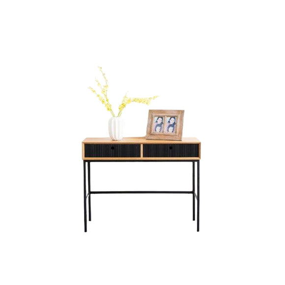 Console Romimex Black Natural Metal MDF Wood 107 x 47 x 28 cm-0