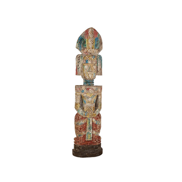 Sculpture Romimex Yellow Red Green Suar wood 33 x 180 x 33 cm Tribal-0