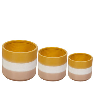 Set of Planters Romimex Yellow Beige Ceramic (3 Pieces)-0