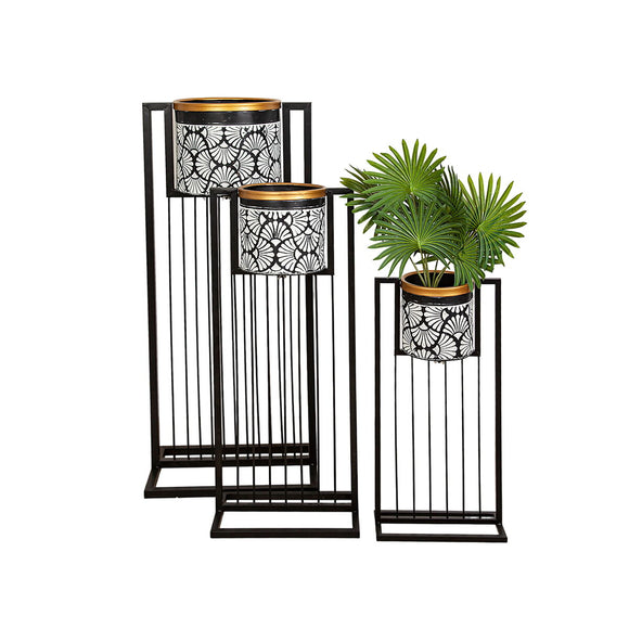 Set of Planters Romimex White Black Metal With support (3 Pieces)-0