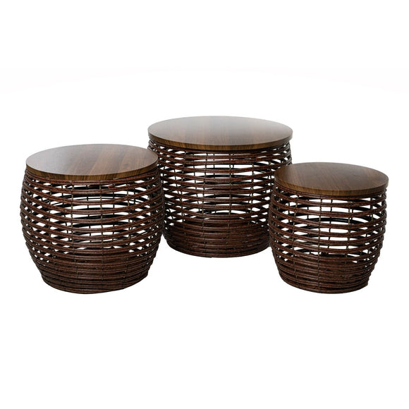 Tables set Romimex Brown Wood Fibre 3 Pieces-0