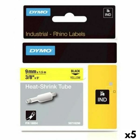 Laminated Tape for Labelling Machines Rhino Dymo ID1-9 Yellow Black 9 x 1,5 mm (5 Units)-0