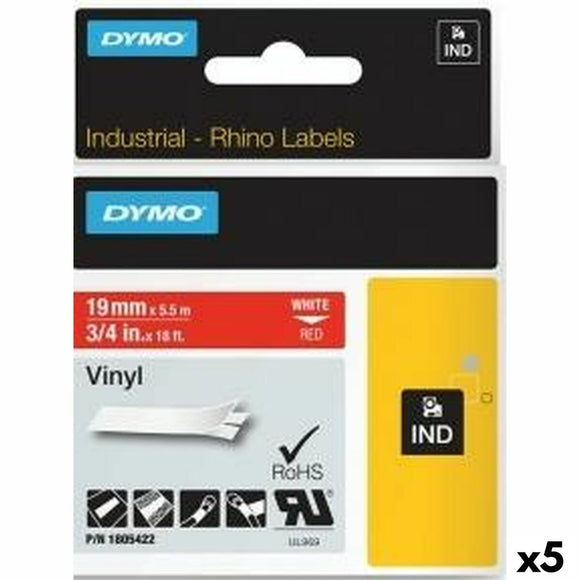 Laminated Tape for Labelling Machines Rhino Dymo ID1-19 19 x 5,5 mm Red White Stick Self-adhesives (5 Units)-0