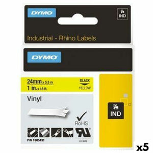 Laminated Tape for Labelling Machines Rhino Dymo ID1-24 24 x 5,5 mm Black Yellow Stick Self-adhesives (5 Units)-0