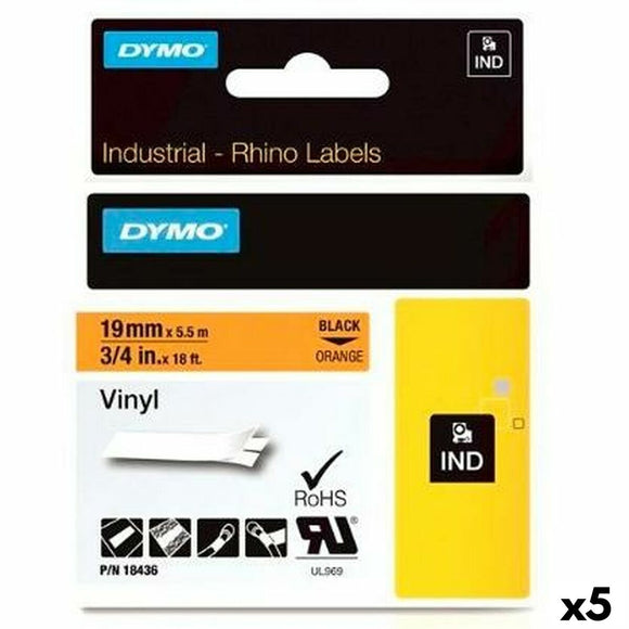 Laminated Tape for Labelling Machines Rhino Dymo ID1-19 Black Orange 19 x 5,5 mm Self-adhesives Stick (5 Units)-0
