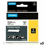Laminated Tape for Labelling Machines Rhino Dymo ID1-12 12 x 3,5 mm Black White Self-adhesives (5 Units)-0