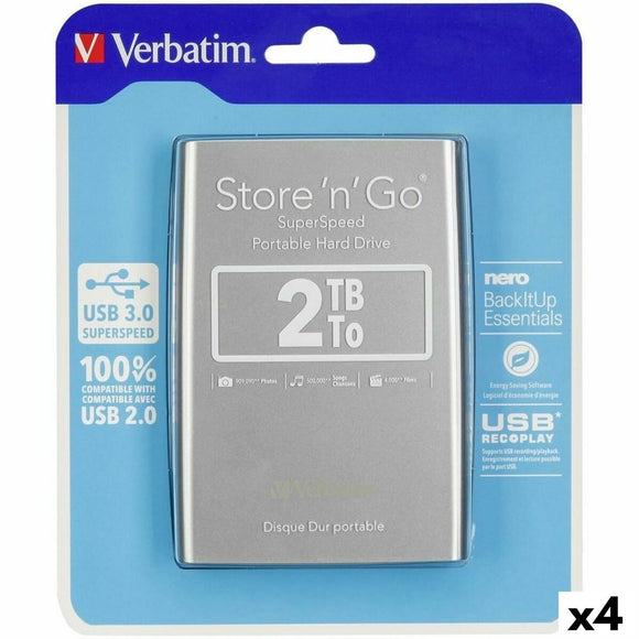 External Hard Drive Verbatim STORE 'N' GO Black Silver HDD 2 TB (4 Units)-0
