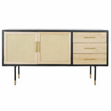 Sideboard DKD Home Decor Black Golden Natural Rattan Pinewood 150 x 44 x 76 cm-2