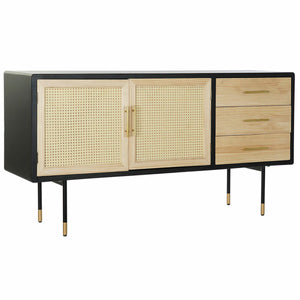 Sideboard DKD Home Decor Black Golden Natural Rattan Pinewood 150 x 44 x 76 cm-0