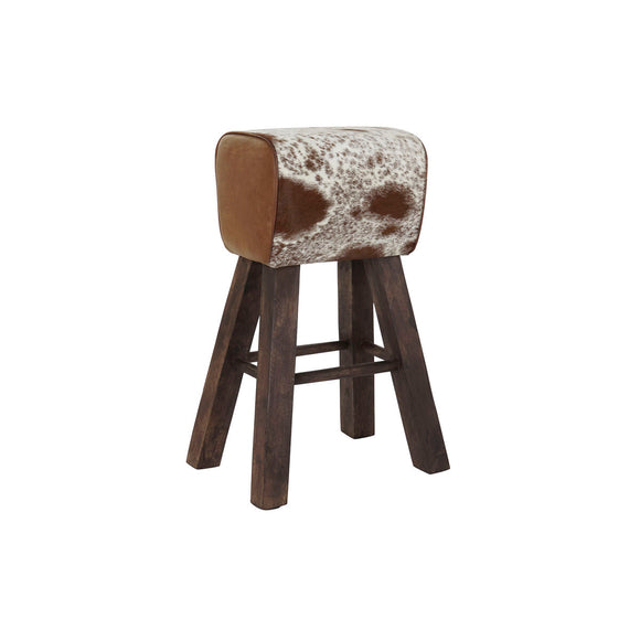 Stool DKD Home Decor Black Wood Brown Leather White (50 x 35 x 75 cm)-0