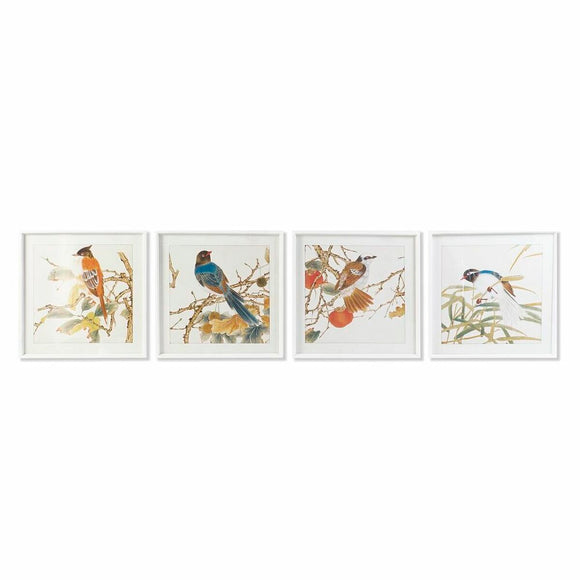 Painting DKD Home Decor 60 x 2,5 x 60 cm Bird Shabby Chic (4 Pieces)-0