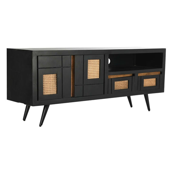 TV furniture DKD Home Decor Black Rattan Mango wood (145,5 x 40,5 x 60 cm)-0
