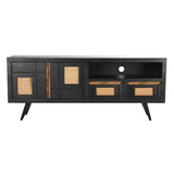 TV furniture DKD Home Decor Black Rattan Mango wood (145,5 x 40,5 x 60 cm)-9