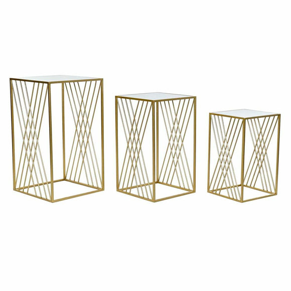 Set of 3 small tables DKD Home Decor Mirror Golden Metal 40 x 40 x 70 cm-0