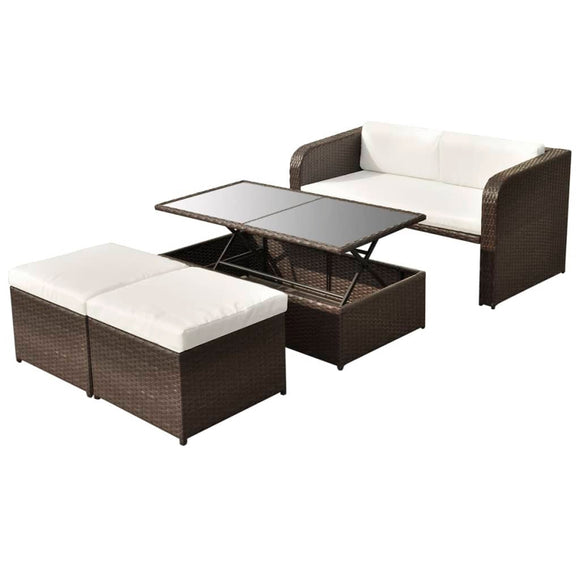 vidaXL Garten-Lounge-Set mit Kissen 4-tlg. Poly Rattan Outdoor Braun/Schwarz