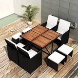 vidaXL Solid Acacia Wood Outdoor Dining Set 5/9/11/13 Pieces Poly Rattan Seat