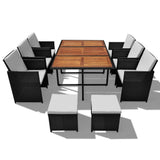 vidaXL Solid Acacia Wood Outdoor Dining Set 5/9/11/13 Pieces Poly Rattan Seat