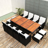 vidaXL Solid Acacia Wood Outdoor Dining Set 5/9/11/13 Pieces Poly Rattan Seat