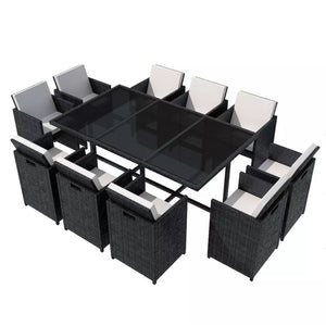 vidaXL Garten-Ess-Set 11-tlg. Poly Rattan Garden Dinner Mehrfarbig