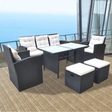 vidaXL Outdoor Dining Set with Cushions 6 Piece Poly Rattan Black/Brown/Gray