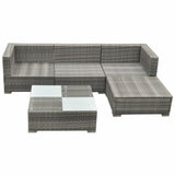 vidaXL 5-teiliges Terrassen-Lounge-Set mit Kissen Poly Rattan Grau