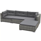 vidaXL 5 Piece Patio Lounge Set with Cushions Poly Rattan Gray