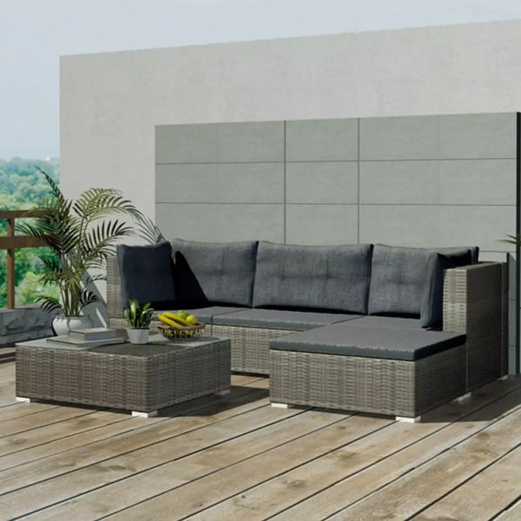 vidaXL 5 Piece Patio Lounge Set with Cushions Poly Rattan Gray