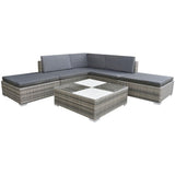 vidaXL 6-teiliges Terrassen-Lounge-Set mit Kissen Poly Rattan Grau