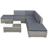 vidaXL 6 Piece Patio Lounge Set with Cushions Poly Rattan Gray