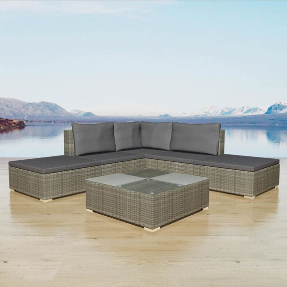 vidaXL 6-teiliges Terrassen-Lounge-Set mit Kissen Poly Rattan Grau