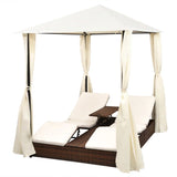 vidaXL Outdoor-Tagesbett 2-Personen Rattan-Geflecht Terrasse Sonnenliege Vorhang 2 Farben