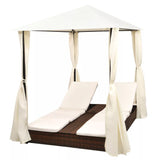 vidaXL Outdoor-Tagesbett 2-Personen Rattan-Geflecht Terrasse Sonnenliege Vorhang 2 Farben