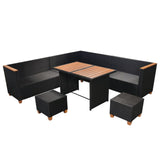 vidaXL 7-teiliges Terrassen-Lounge-Set mit Kissen Poly Rattan Schwarz