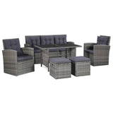 vidaXL Outdoor Dining Set with Cushions 6 Piece Poly Rattan Black/Brown/Gray