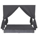 vidaXL Patio Lounge Bed with Curtains Poly Rattan Gray