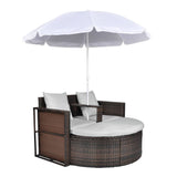 vidaXL Patio Sofa Set w/ Parasol Poly Rattan Outdoor Sun Day Bed Multi Colors