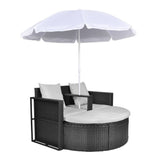 vidaXL Patio Sofa Set w/ Parasol Poly Rattan Outdoor Sun Day Bed Multi Colors